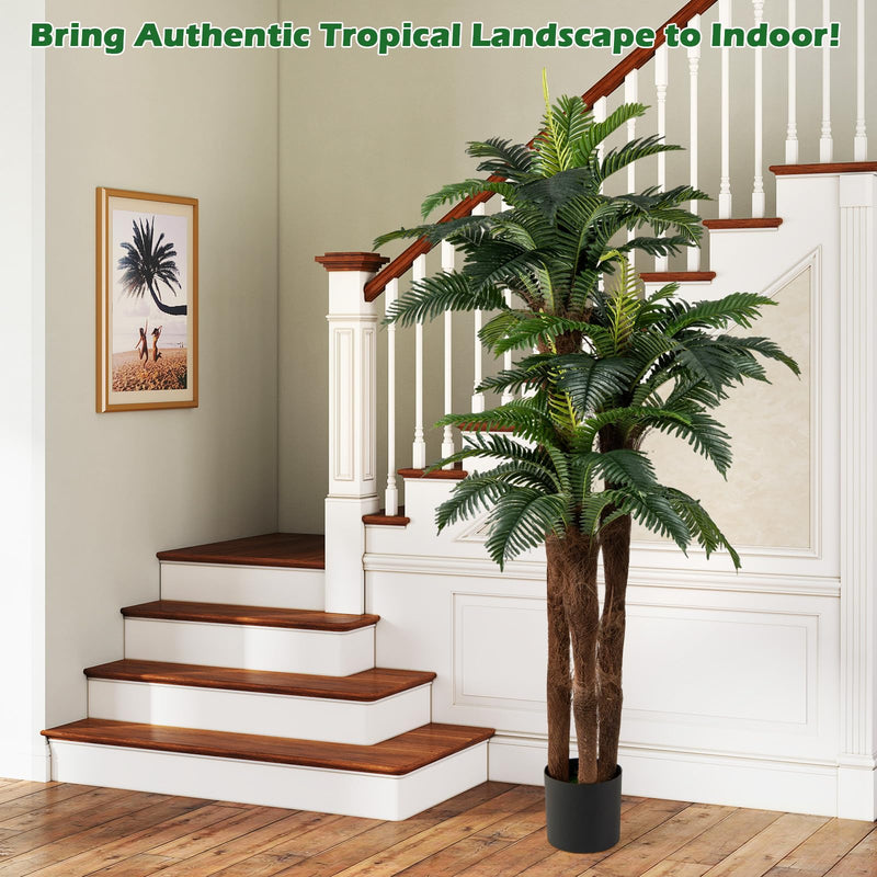 Load image into Gallery viewer, Goplus 6.3 ft Tall Fake Tropical Plant with 45 + 3 Adjustable Leaves 3 Real Barks &amp; Moss (2 Pack)
