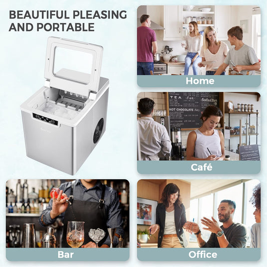 Portable Countertop Ice Maker, 26LBS/24H Mini Ice Cube Machine w/8 Min Processing 9 Cubes
