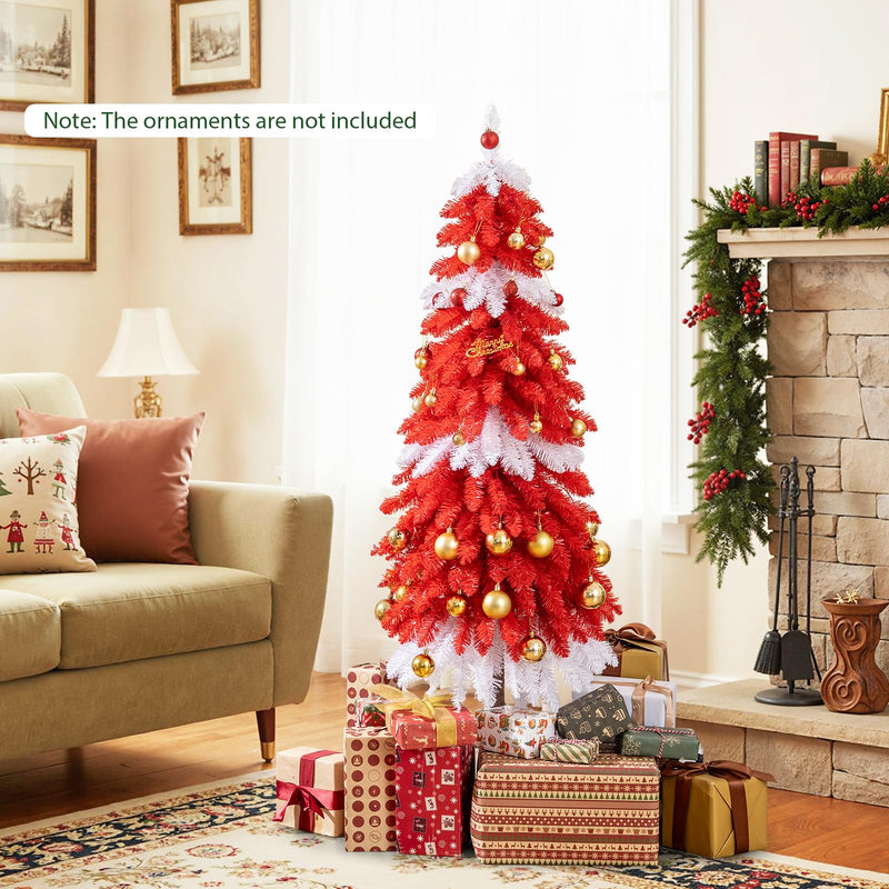 Load image into Gallery viewer, 5 FT Artificial Christmas Tree Pre-lit Xmas Trees with 301 Red and White Branch Tips

