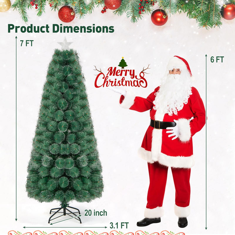 Load image into Gallery viewer, Goplus 7ft Pre-Lit Fiber Optic Christmas Tree Snowy Pine Needles
