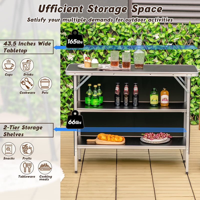 Load image into Gallery viewer, Goplus Folding Camping Table, Aluminum Portable Pop-Up Bar Table with 2-Tier Storage Shelves
