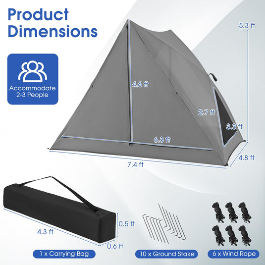 Goplus Pop-up Camping Tent 2-3 Person, 360° One-Way See-Through Family Tent, Waterproof Windproof 4-Season Shelter Tent