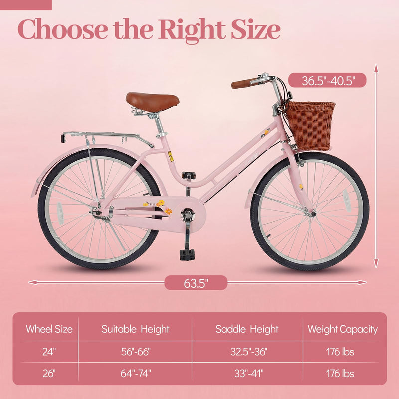 Load image into Gallery viewer, Goplus Beach Cruiser Bike with Basket Rear Rack Bell for Teens Adults Ladies
