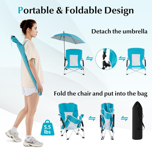 Goplus 330lbs Folding Backpack Chairs for Adults with Adjustable Parasol for Lawn Camping