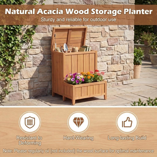 Goplus Wood Package Delivery Box with Planter Box | Multi-purpose Outdoor Storage Container