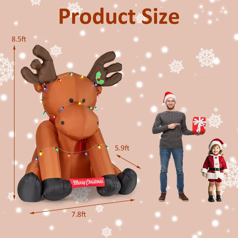 Load image into Gallery viewer, Goplus 8.5 FT Tall Multi-Color Lighted Xmas Inflatable Reindeer Sitting on The Ground
