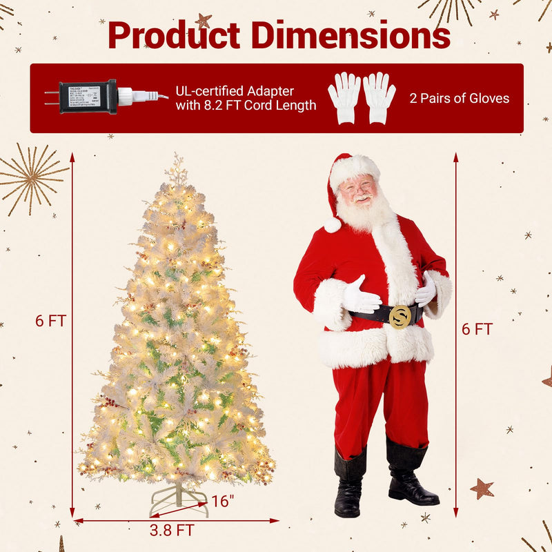 Load image into Gallery viewer, Goplus 6FT / 7FT Hinged Lighted Xmas Tree with Snow Flocked Branch Tips &amp; LED Lights
