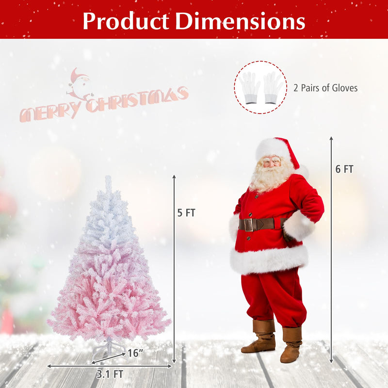 Load image into Gallery viewer, Goplus Pink Gradient &amp; White Snow Flocked Christmas Tree | Home Office Decoration
