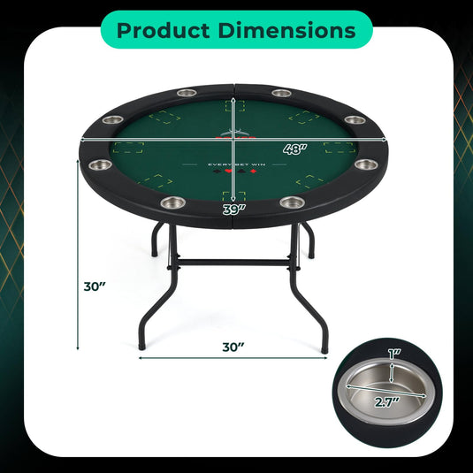 Goplus 48" 8 Player Round Casino Leisure Texas Holdem Game Table with Metal Legs