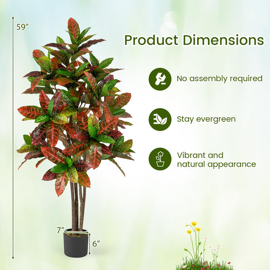 Goplus 5 FT Tall Artificial Croton Palm Tree in Pot with Gradient Leaves