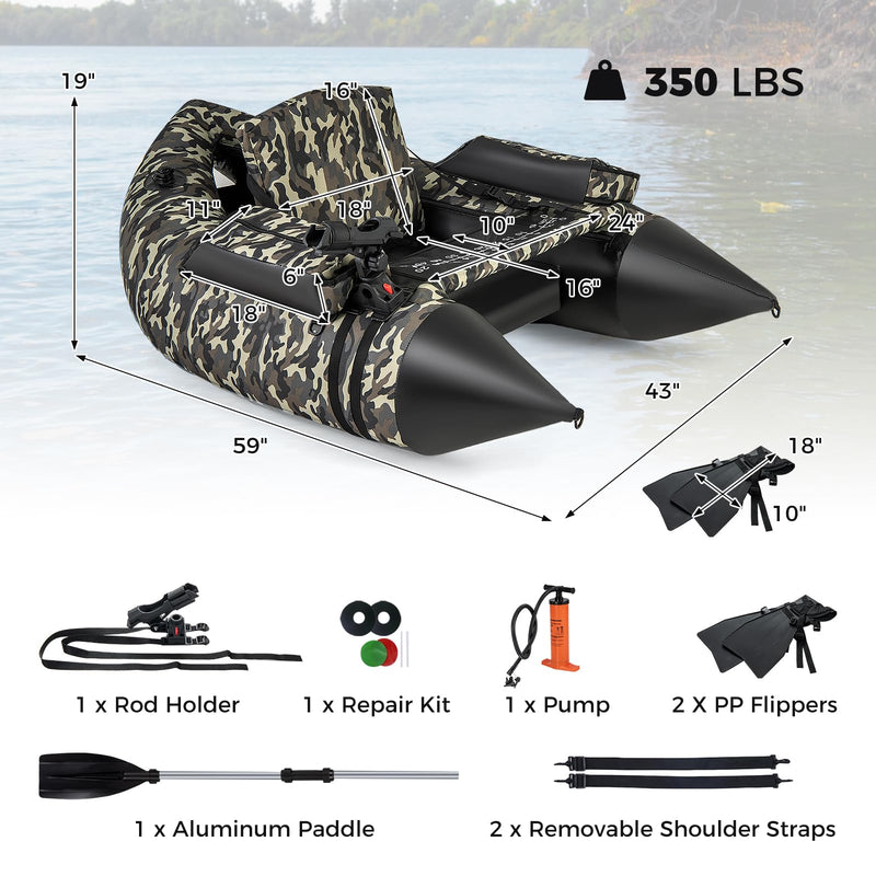 Load image into Gallery viewer, Goplus Inflatable Float Tube, Fishing Belly Boat, Fishing Float Tube for Angling, 350LBS Load Capacity
