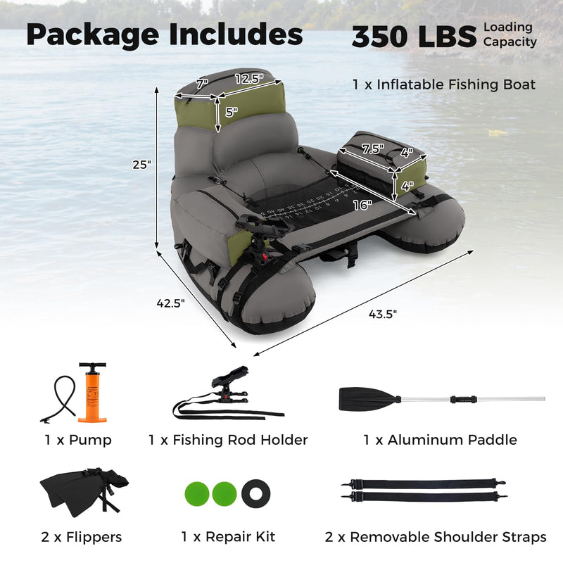 Load image into Gallery viewer, Goplus Inflatable Float Tube Fishing Belly Boat with Fish Ruler | 350LBS Load Capacity
