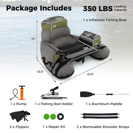 Goplus Inflatable Float Tube Fishing Belly Boat with Fish Ruler | 350LBS Load Capacity