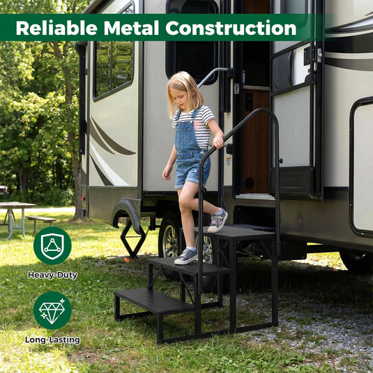 Goplus RV Step with Handrail Heavy Duty Hot Tub Stair
