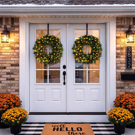 Goplus 24" Christmas Wreath with 10 Pine Cones and 50 Warm White LED Lights