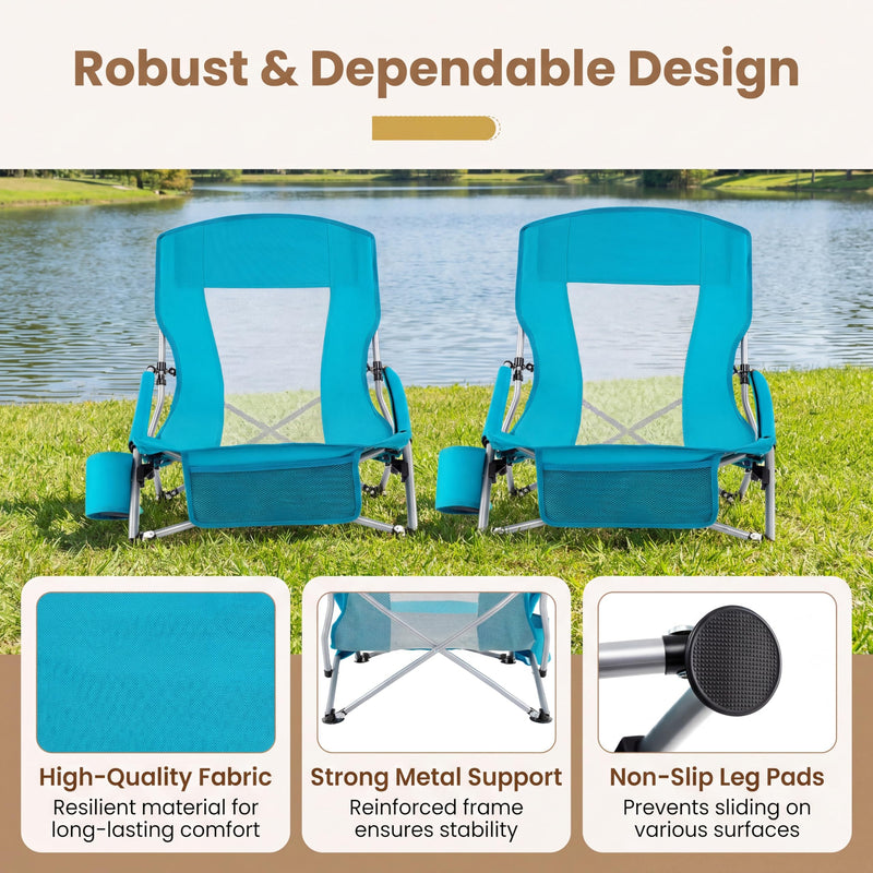 Load image into Gallery viewer, Goplus Folding Beach Chairs Set of 2 Lightweight Portable Low Seat Camping Chairs
