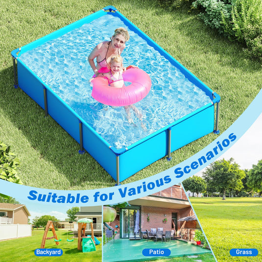 Goplus 8.5' x 6' x 26" Rectangle Metal Frame Pool Set Above Ground Swimming Pool