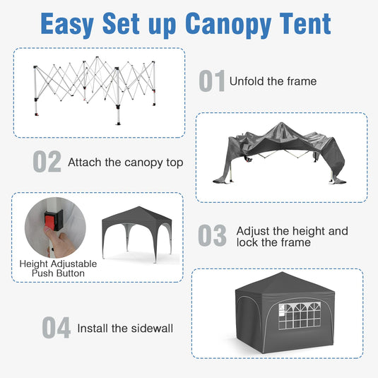Goplus 10 X 10 FT Pop up Canopy Tent with 4 Removable Sidewall