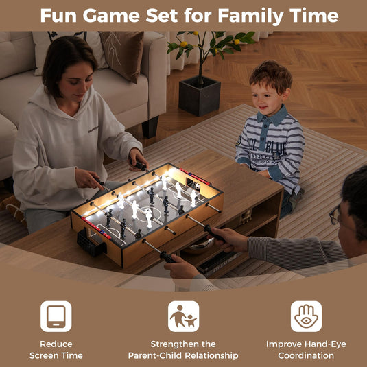 Goplus Foosball Table, 20 Inch Mini Soccer Game Table with LED Lights, 2 Footballs, Non-Slip Handle