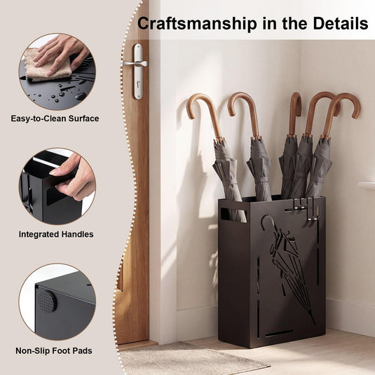Goplus Metal Umbrella Stand with Removable Drip Tray and 4 Hanging Hooks