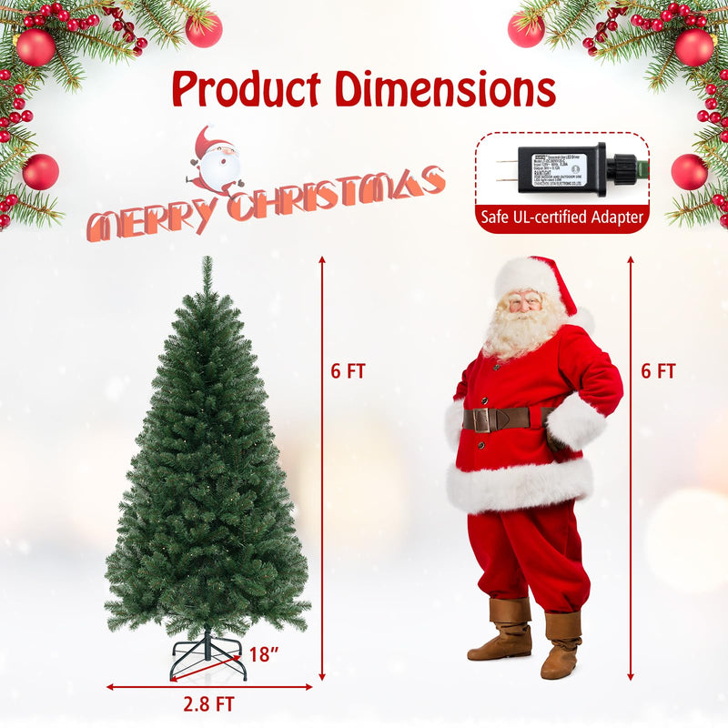 Load image into Gallery viewer, Goplus 6ft Pre-Lit Christmas Tree, Artificial Hinged Xmas Tree with 200 Warm White LED Lights
