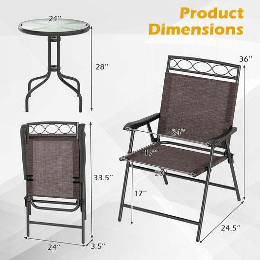 Goplus Bistro Table and Chairs Set of 2 Outdoor 3 Piece Patio Bistro Set with 1.57” Umbrella Hole