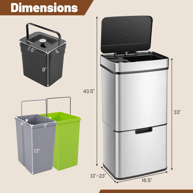 Load image into Gallery viewer, Goplus 19 Gal Stainless Steel Trash Can, 72 L Volume in 4 Containers, Motion Sensor Trash Bin
