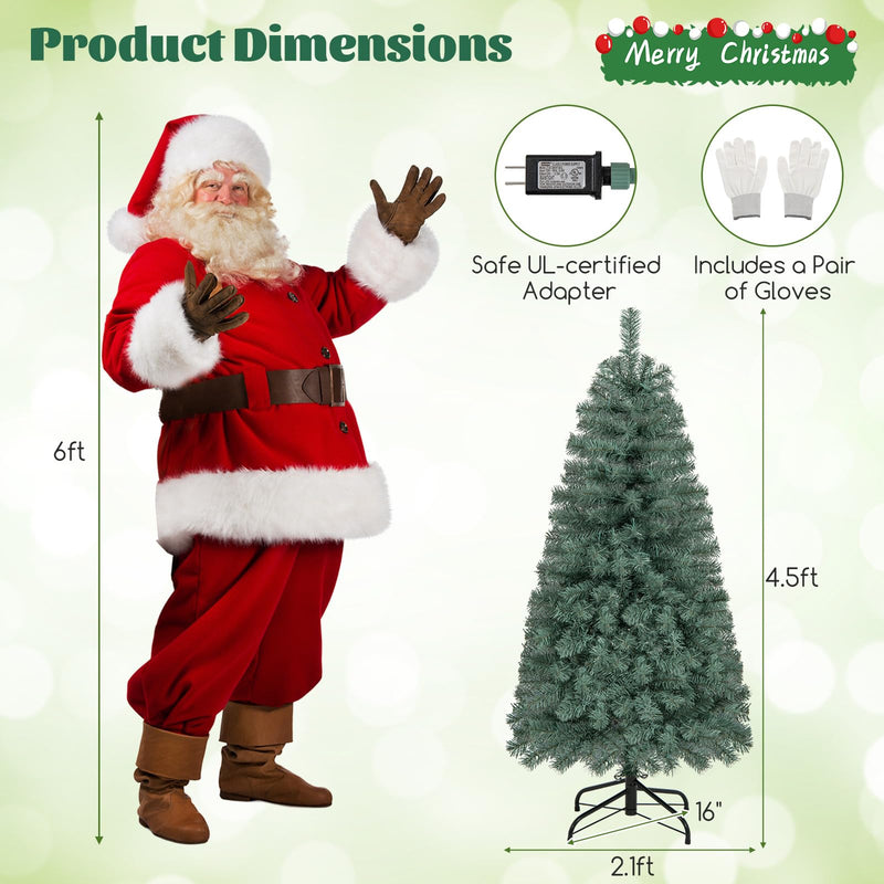 Load image into Gallery viewer, Goplus 4.5ft Pre-Lit Blue Slim Pencil Christmas Tree, with 100 Warm White &amp; Multicolored LED Lights, 9 Modes, 256 Branch Tips
