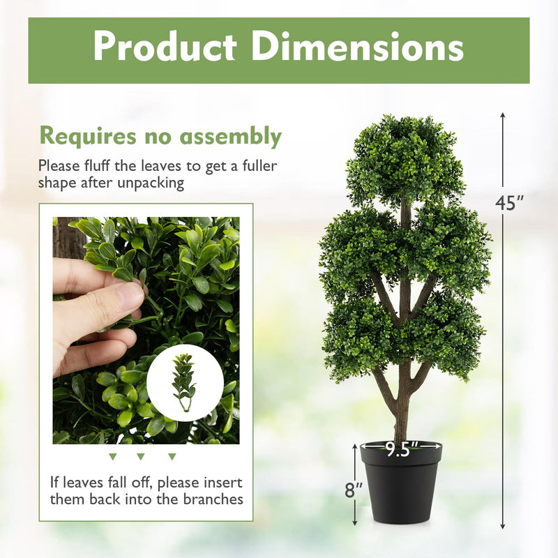 Load image into Gallery viewer, Goplus Artificial Boxwood Topiary Tree, 45” Tall Faux Potted Plants with 5 Ball-Shaped Topiaries, Cement Flowerpot
