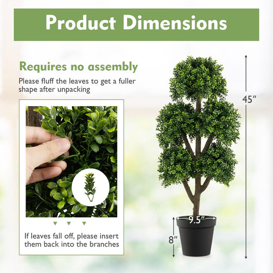 Goplus Artificial Boxwood Topiary Tree, 45” Tall Faux Potted Plants with 5 Ball-Shaped Topiaries, Cement Flowerpot