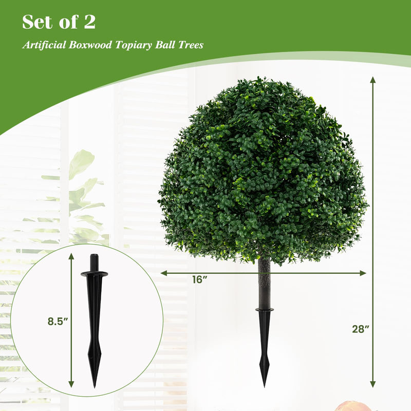 Load image into Gallery viewer, Goplus 28 Inches Artificial Boxwood Topiary Ball Tree Set Sun-Protective Fake Shrub Plants
