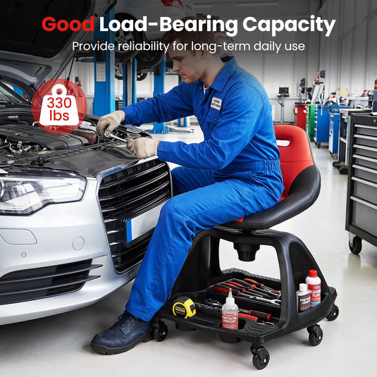Goplus Rolling Shop Stool | 330 LBS Capacity Garage Mechanic Stool Seat