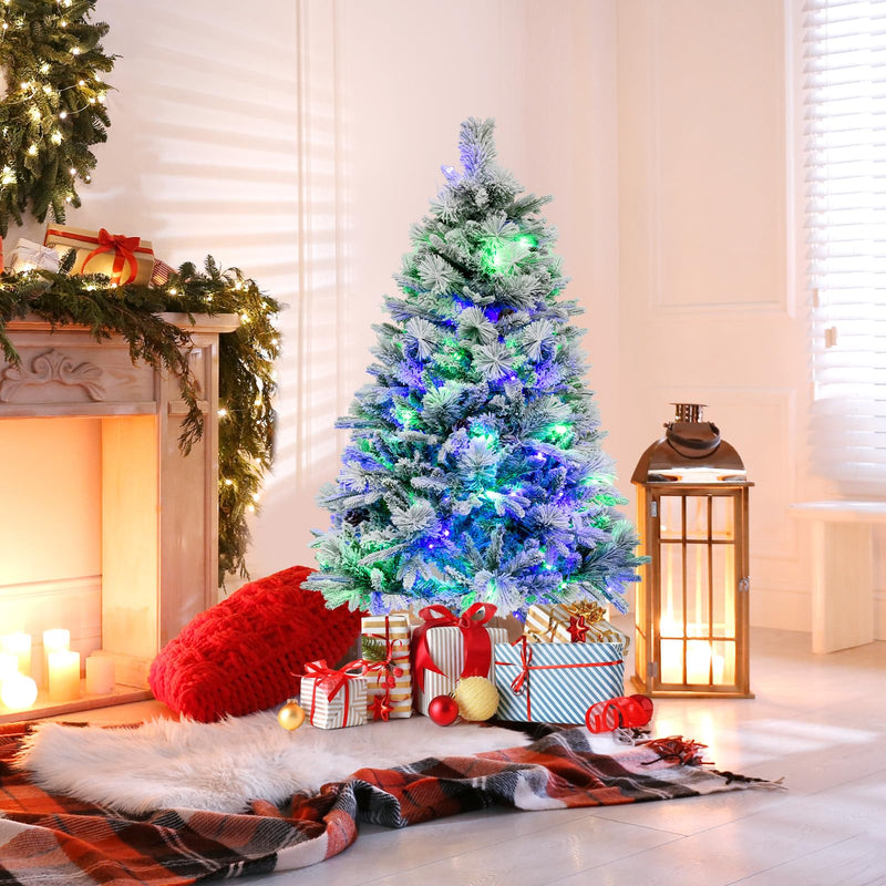 Load image into Gallery viewer, Goplus Pre-Lit Snow Flocked Christmas Tree, Artificial Hinged Xmas Tree with 160 Multi-Color LED Lights
