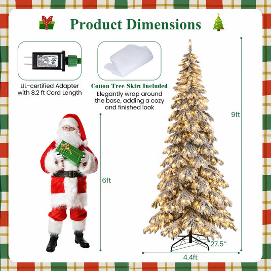 Goplus 9 FT Pre-Lit Snow Flocked Drooping Christmas Tree with Quick Power Connectors