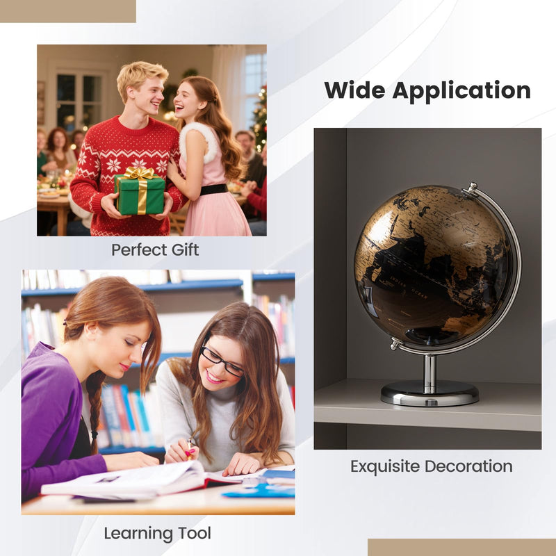 Load image into Gallery viewer, Goplus 8-Inch Metallic Black World Globe Educational Learning Toy
