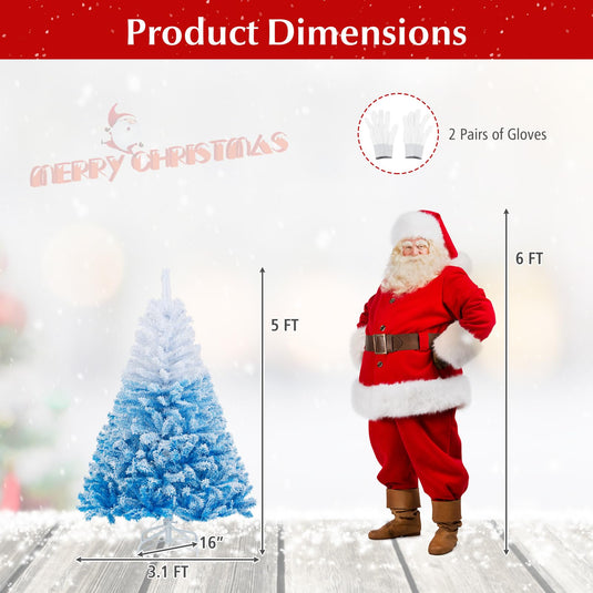Goplus Snow Flocked Christmas Tree with Lush Branch Tips & Foldable Metal Stan ( Blue Gradient & White )
