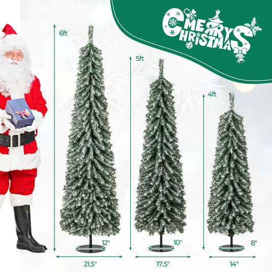 Goplus 4' 5' 6' Pre-Lit Artificial Christmas Tree Set of 3 with Drooping Branches