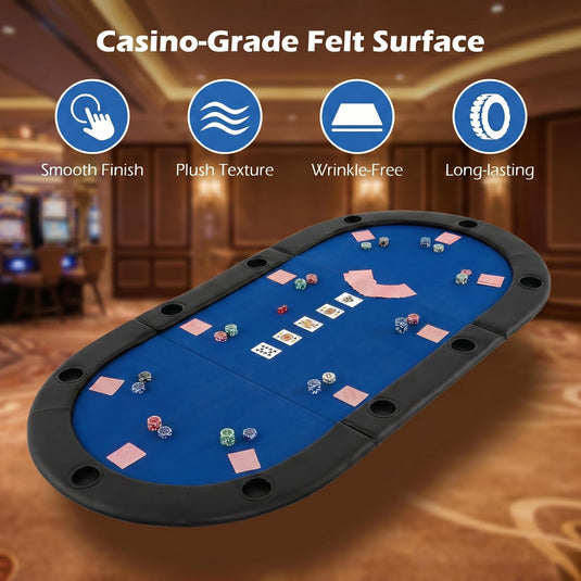 Goplus 84"x42" Foldable Poker Table Top for 10 Players w/Cup Holders