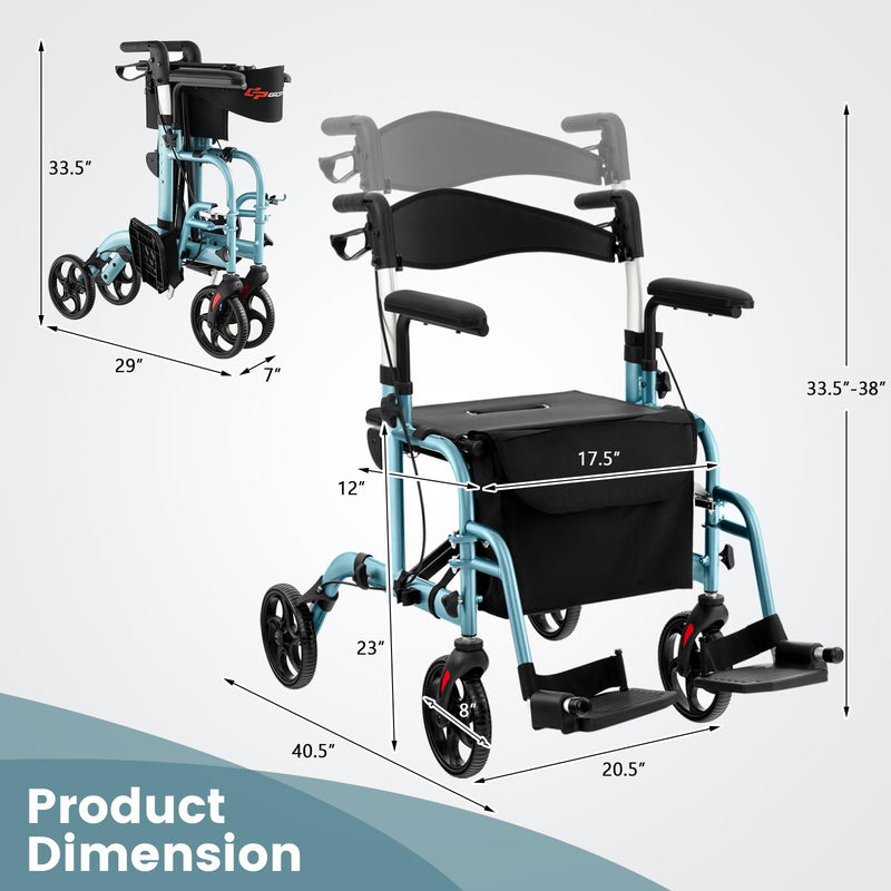 Load image into Gallery viewer, Goplus 2 in 1 Folding Rollator Walker, 4 Wheel Medical Walker with Seat
