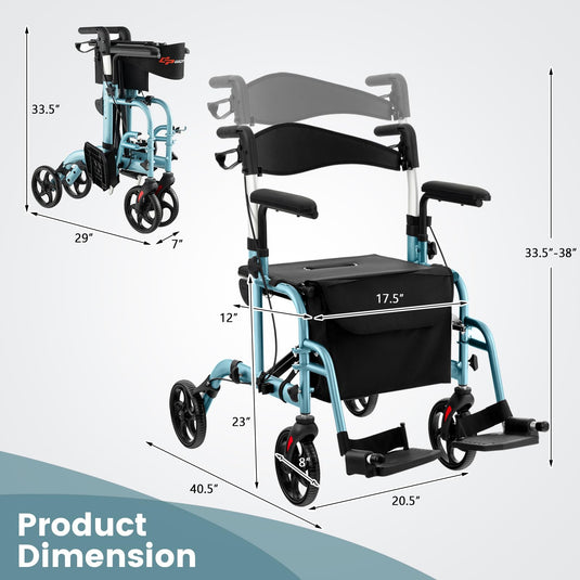 Goplus 2 in 1 Folding Rollator Walker, 4 Wheel Medical Walker with Seat