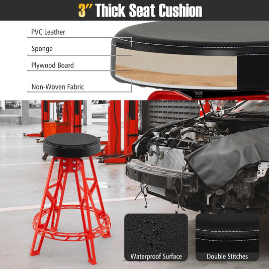 Goplus 28 Inch Swivel Shop Stool with Round Padded Seat & Built-in Footrest