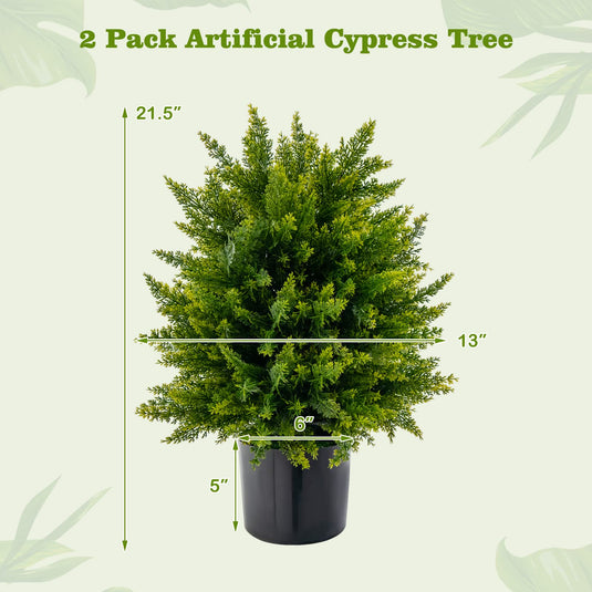 Goplus 21.5" Artificial Tree, Set of 2 Faux Potted Plants Artificial Shrubs Bushes