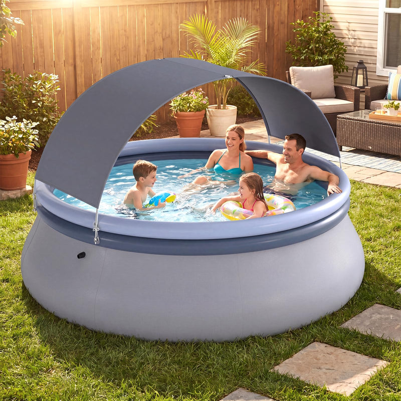 Load image into Gallery viewer, Goplus Inflatable Pool with Canopy Large Round Above Ground Swimming Pool
