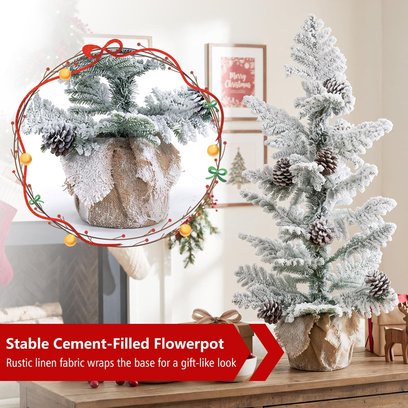 Load image into Gallery viewer, Goplus 3ft Tabletop Snow Flocked Christmas Tree | Mini Xmas Tree with 25 Cypress PE Leaves
