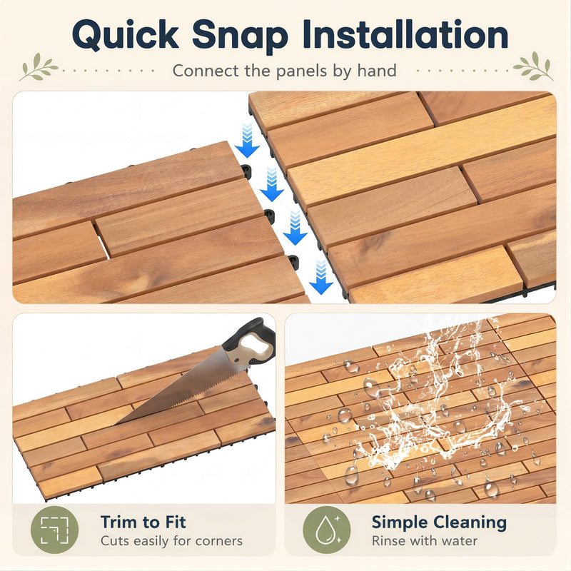 Load image into Gallery viewer, Goplus 12/24-Pack Acacia Wood Interlocking Deck Tiles (Brick) | Tool-Free Assembly
