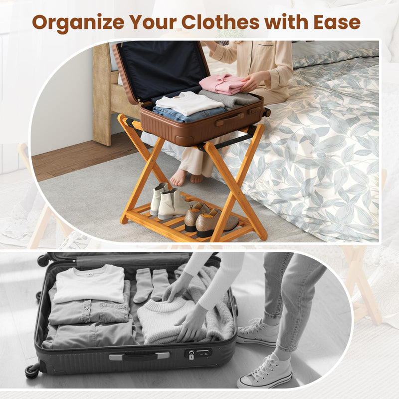 Load image into Gallery viewer, Goplus Luggage Rack Set of 2 or 4 Folding Acacia Wooden Suitcase Stand
