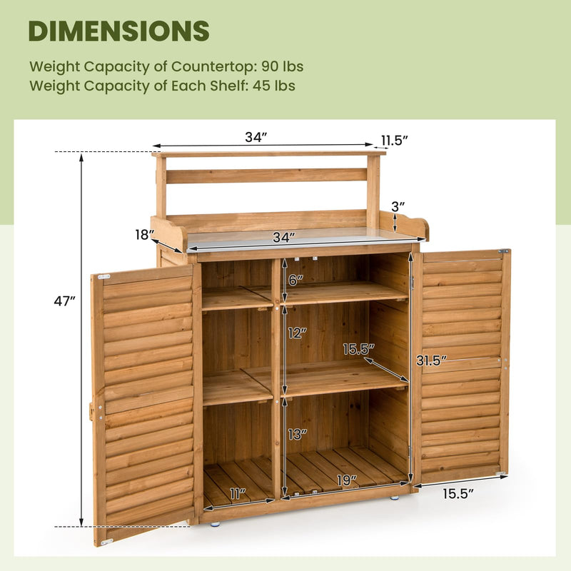 Load image into Gallery viewer, Goplus Outdoor Potting Bench Table, Gardening Table w/Storage Cabinet, Galvanized Metal Tabletop
