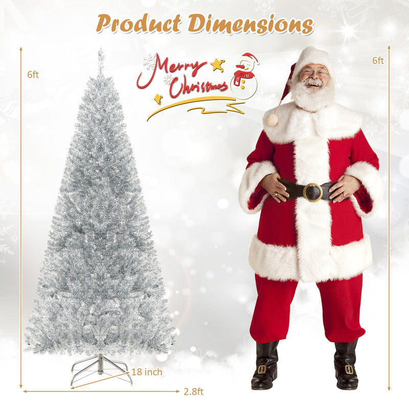Load image into Gallery viewer, Goplus 6ft Pre-lit Silver Pencil Christmas Tree, Artificial Tinsel Electroplated Tree, Decor for Home
