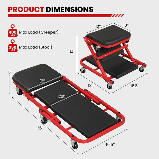 Goplus 36" Folding Flat Automotive Creeper with Padded Seat & 6 Swivel Casters