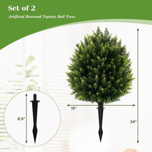 Goplus 2 Pack Faux Cedar Bushes with Ground Spike Sun-Protective Fake Shrub Plants